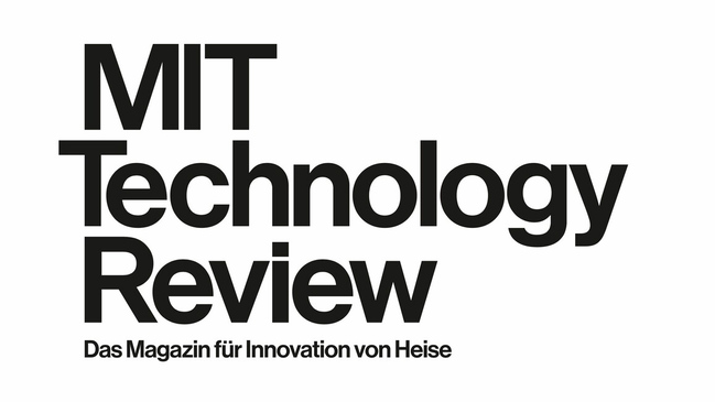 Logo schwarze Schrift auf weißem Hintergrund: 'MIT Technology Review. Das Magazin für Innovation von Heise'