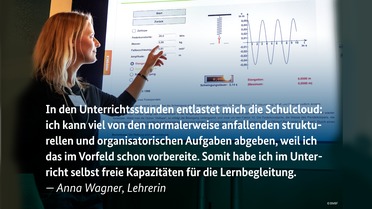 Am Nürnberger Dürer Gymnasium ist die Schul-Cloud bereits im Einsatz: Auf dem Digitalgipfel 2018 erzählen Lehrerin Anna Wagner und ihre Schülerinnen und Schüler, wie diese das Lehren und Lernen erleichtert.