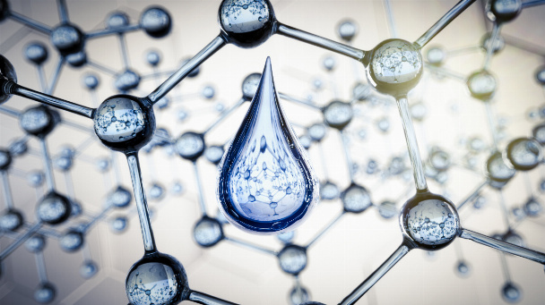 Wassertropfen und transparente Molekülstruktur - Nanotechnologie